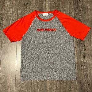 Ami Heather Gray Logo Tee with Black Tag